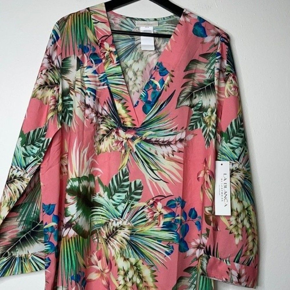 La Blanca Pink Palm Tree Coverup Swimsuit Dress Womens Size Small - Picture 6 of 8